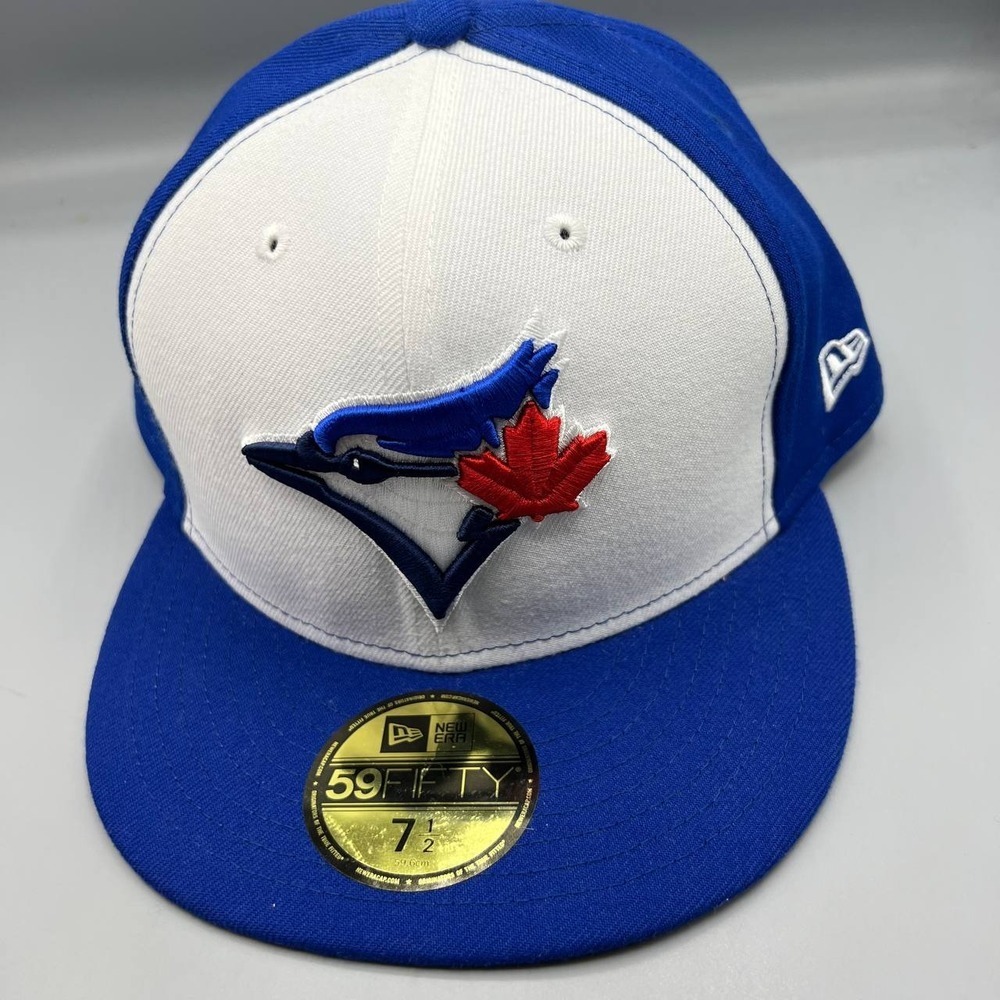 Toronto Blue Jays Hat Men 7 1/2 Blue White 59Fifty New Era Fitted Cap New